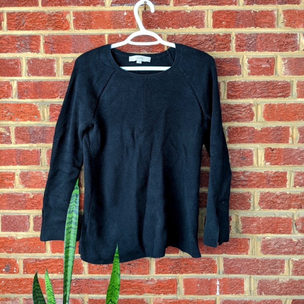 LOFT black Pullover Sweater with Flared Sleeves